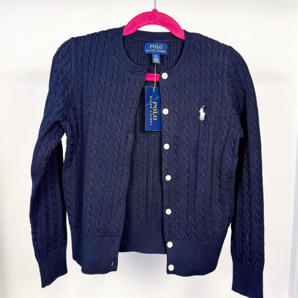 Polo Ralph Lauren Navy blue cable knit cotton cardigan - size S